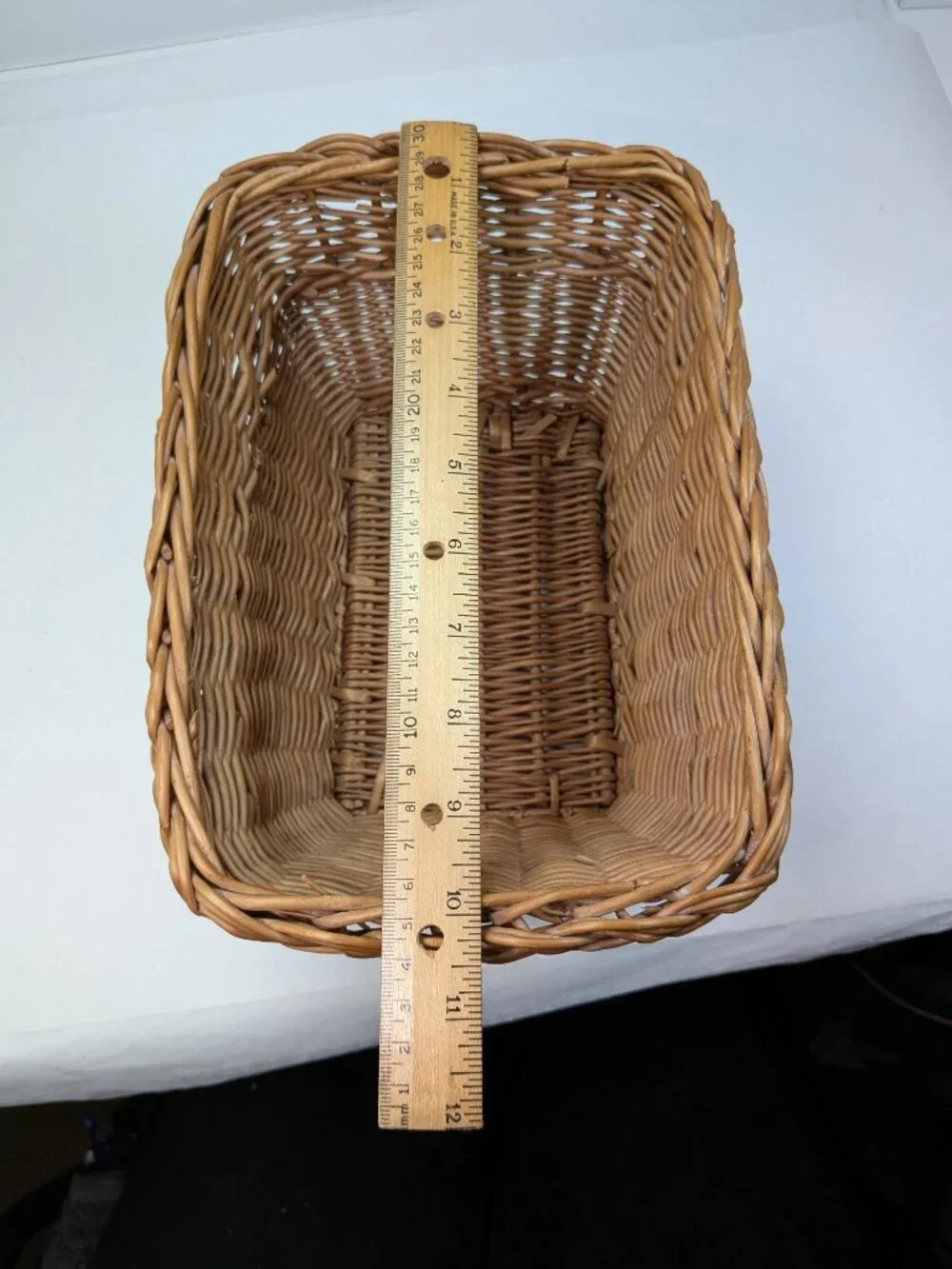 Vintage Natural Wicker Baskets Set of 2 Braided Rim & Chunky Rope Weave Baskets